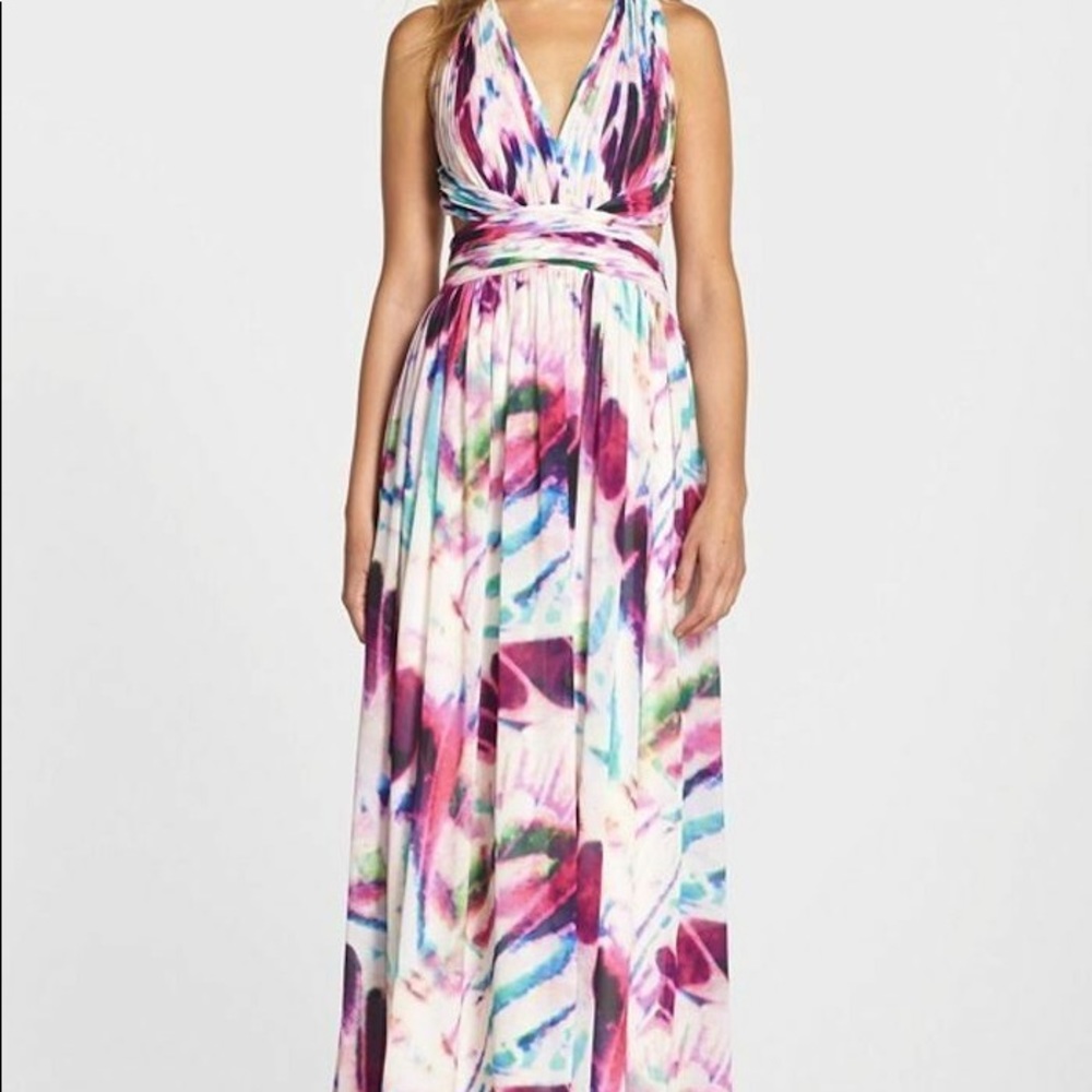 GORGEOUS Aidan Mattox Pink Watercolor chiffon gown